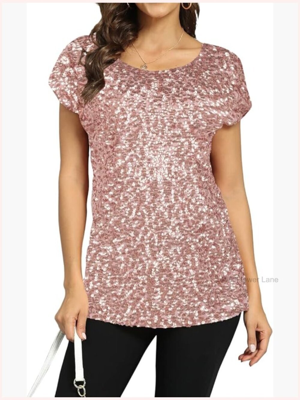 Sequin Tunic Top Loose Fit Dolman Sleeve Party Blouse Sparkly Shimmer
